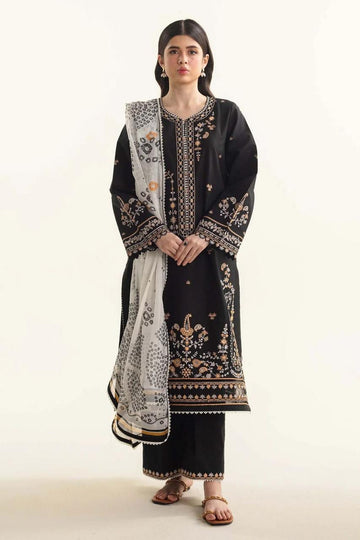 3- Piece Embroidered Dhanak Dress with Shawl