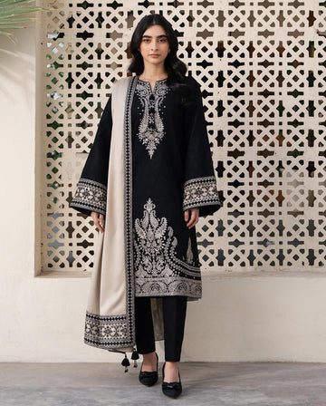 3- Piece Embroidered Dhanak Dress with Shawl