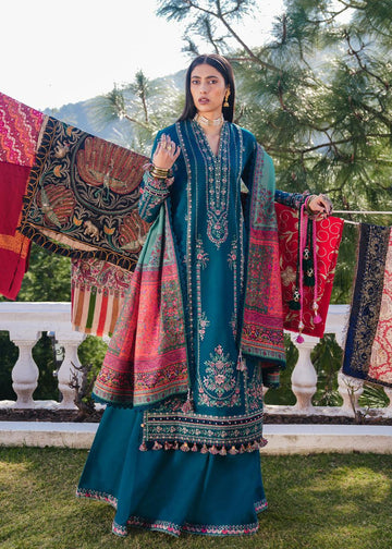 3- Piece Embroidered Dhanak Dress with Shawl