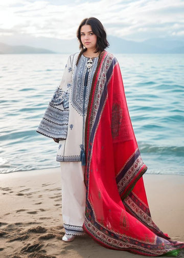 3- Piece Embroidered Dhanak Dress with Shawl