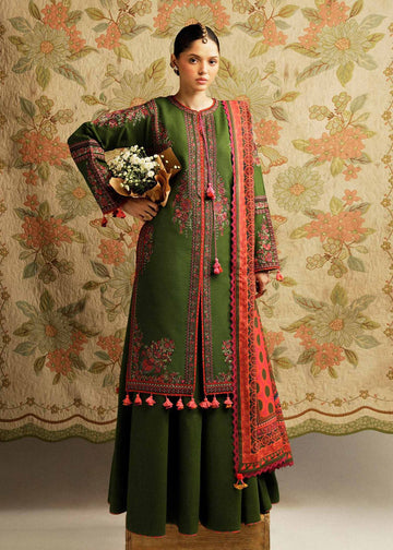 3- Piece Embroidered Dhanak Dress with Shawl