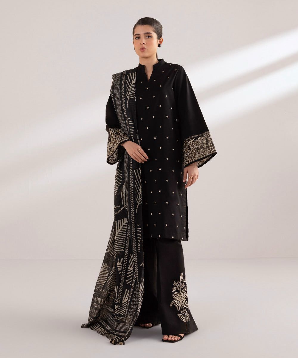 Embroidered Dhanak 3-Piece Suit