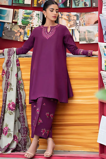 Embroidered Dhanak 3-Piece Suit