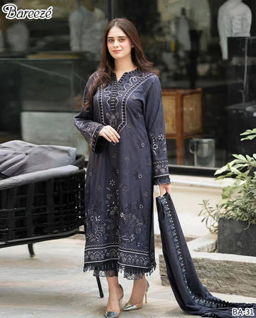 Embroidred  Dhanak 3-Pc Suit