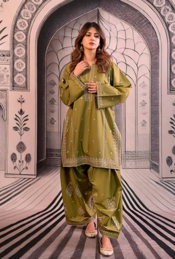 Embroidred  Dhanak 3-Pc Suit