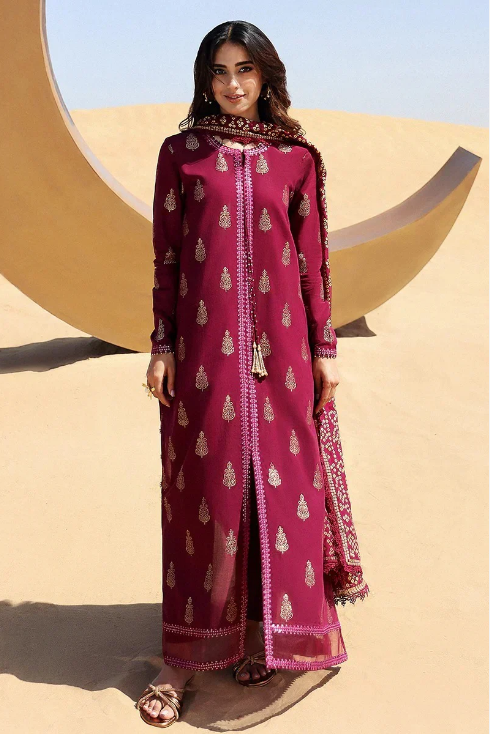 3-Piece Embroidered Dhanak Dress